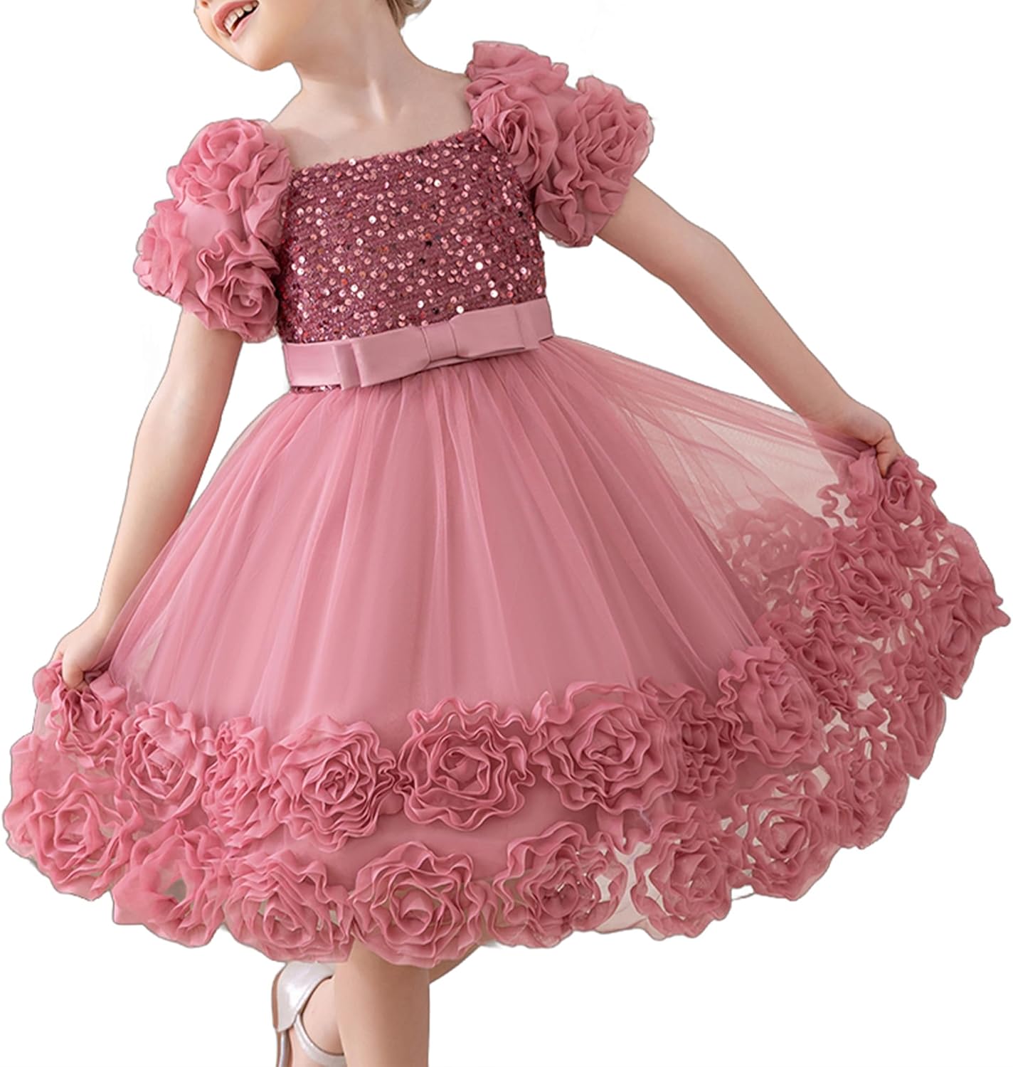 Little Girl Dress with 3D Floral Embroidery Flower Girl Dresses for Easter, Wedding, Birthday Or Graduation