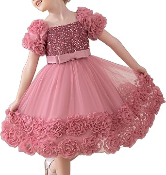 Toddler Girl Princess Dress Sequin with 3D Rose Tulle Tutu Girls Flower Dresses Easter Pageant Wedding Birthday