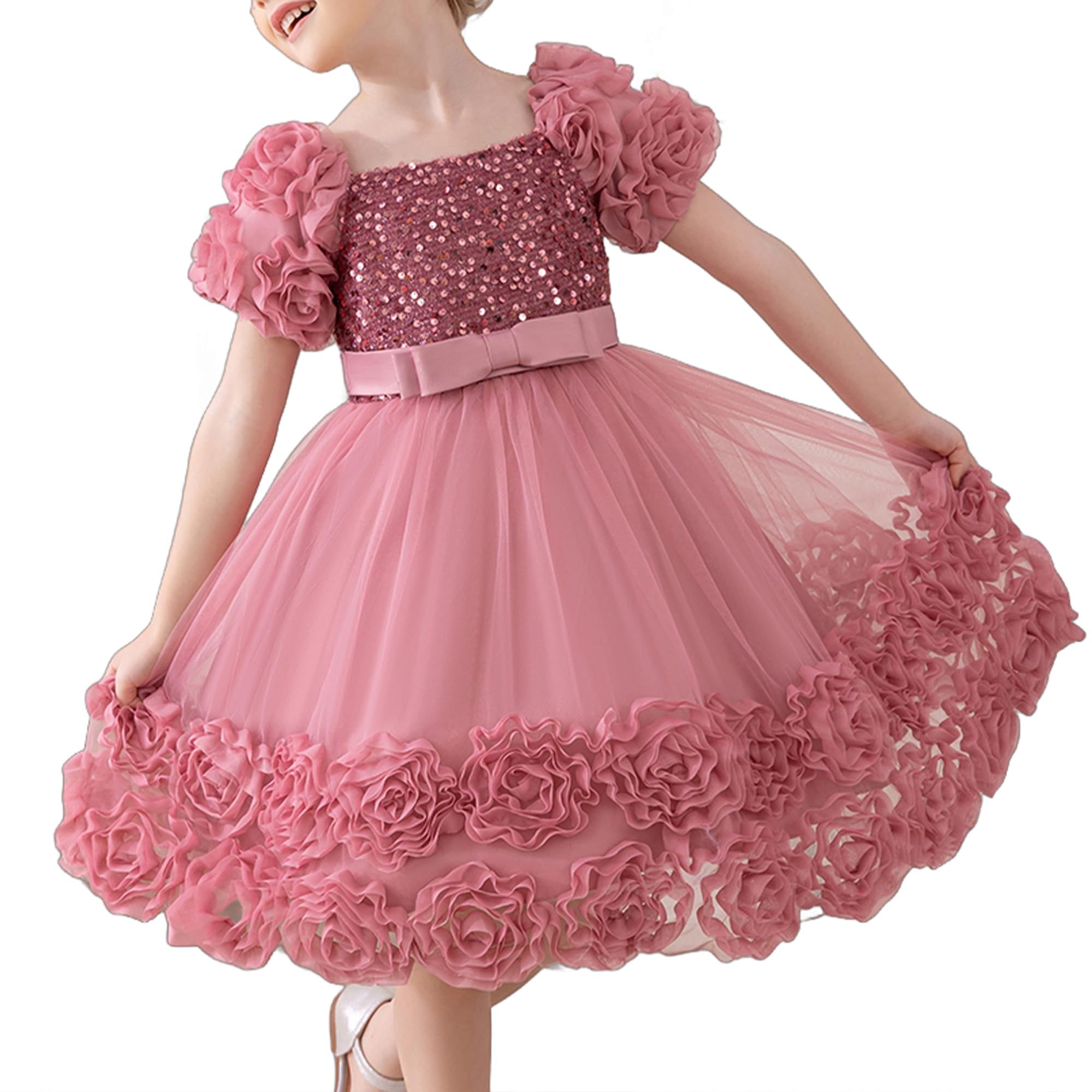 Little Girl Dress with 3D Floral Embroidery Flower Girl Dresses for Easter, Wedding, Birthday Or Graduation