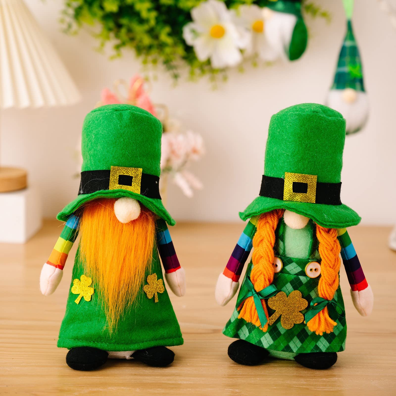 2 Stück Plüsch Wichtel Zwergenpuppe St. Patrick's Day – Tischdekoration Mit Kleeblatt