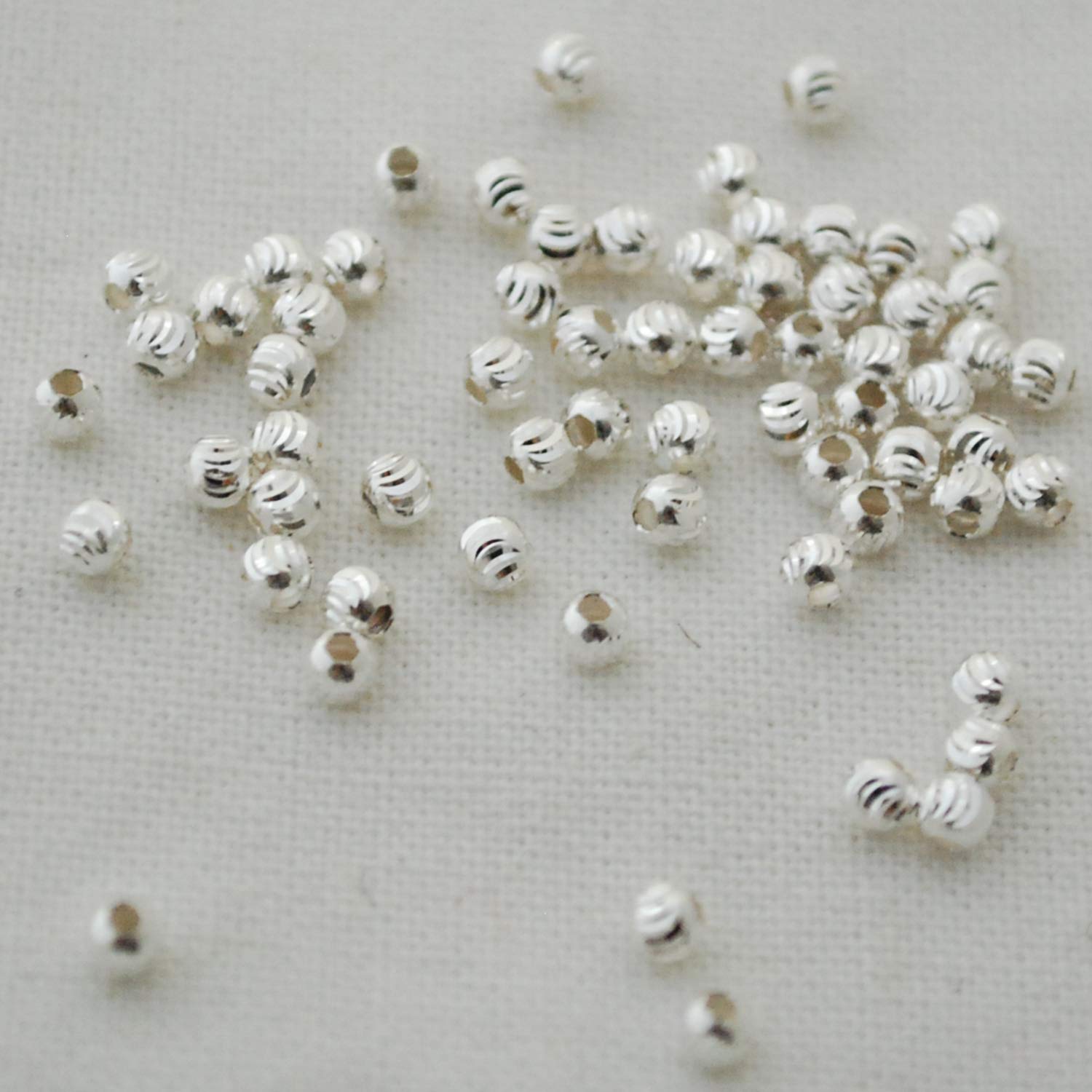 Italian 925 Sterling Silver Findings - 50 Sterling Silver Diamond Cut Round Beads - 3mm - Made in Italy (Ref-SO)
