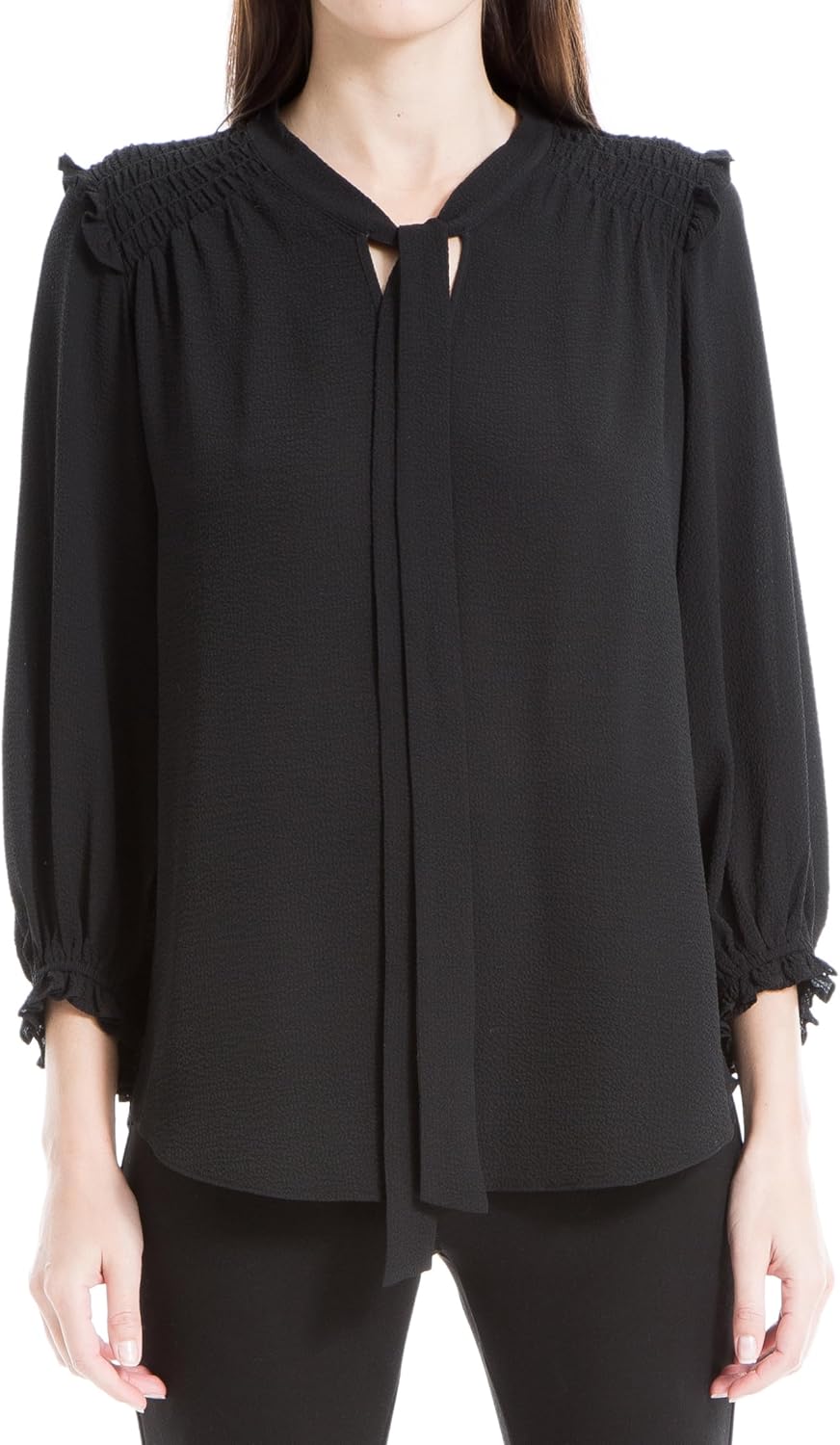 Max Studio Women's Neck Tie Smocked Blouse
