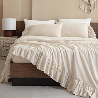QSH washed cotton king ruffle sheets