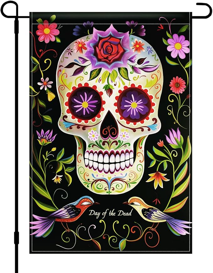 BlissYard Day of the Dead Garden Flag 12x18 Inch Sugar Skull Decor