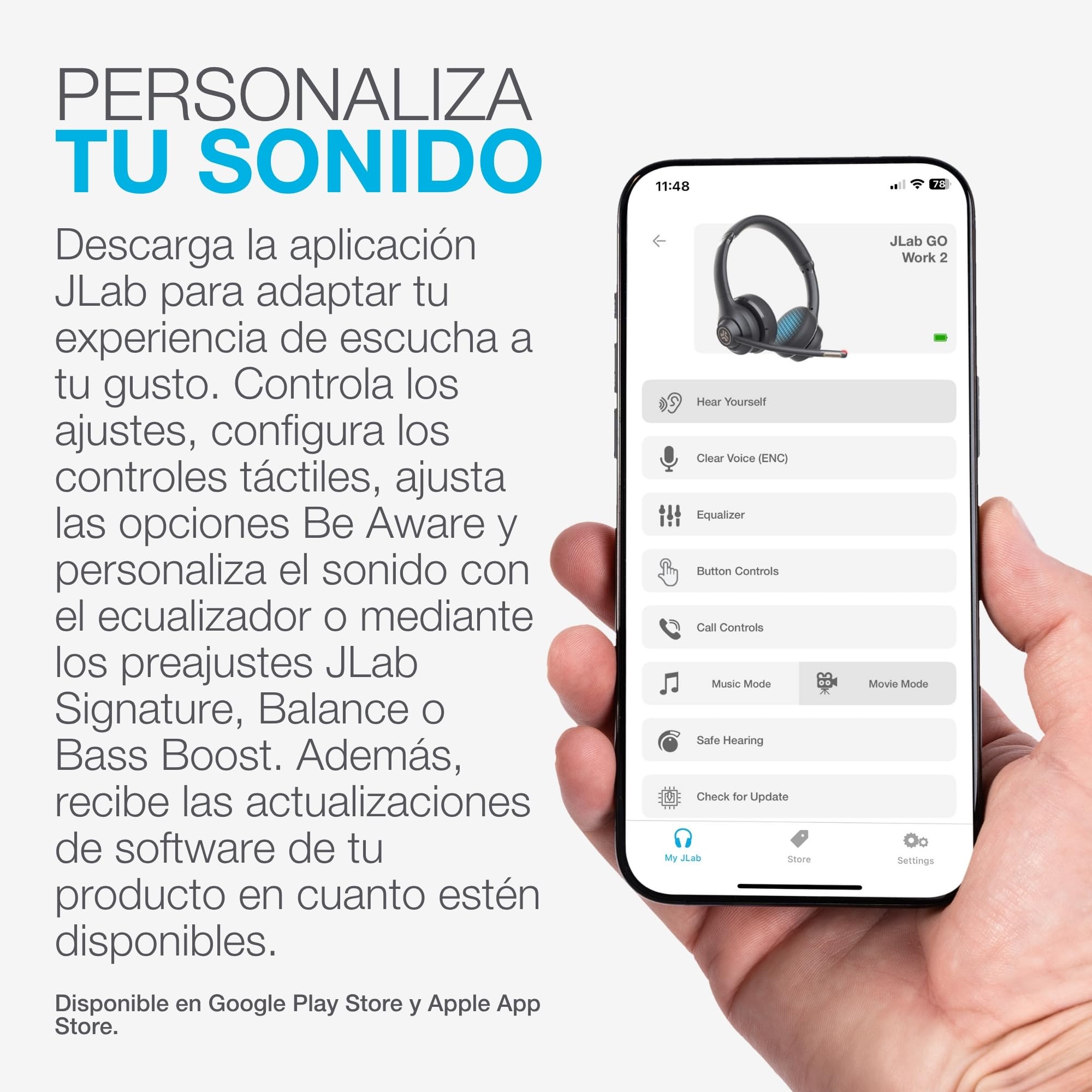 JLab Go Work - Auriculares Inalámbricos de 2ª Generación con Micrófono, Más de 55 Horas de Reproducción Bluetooth o USB-C Dongle PC, Conexión Multipunto a Computadora y Móvil