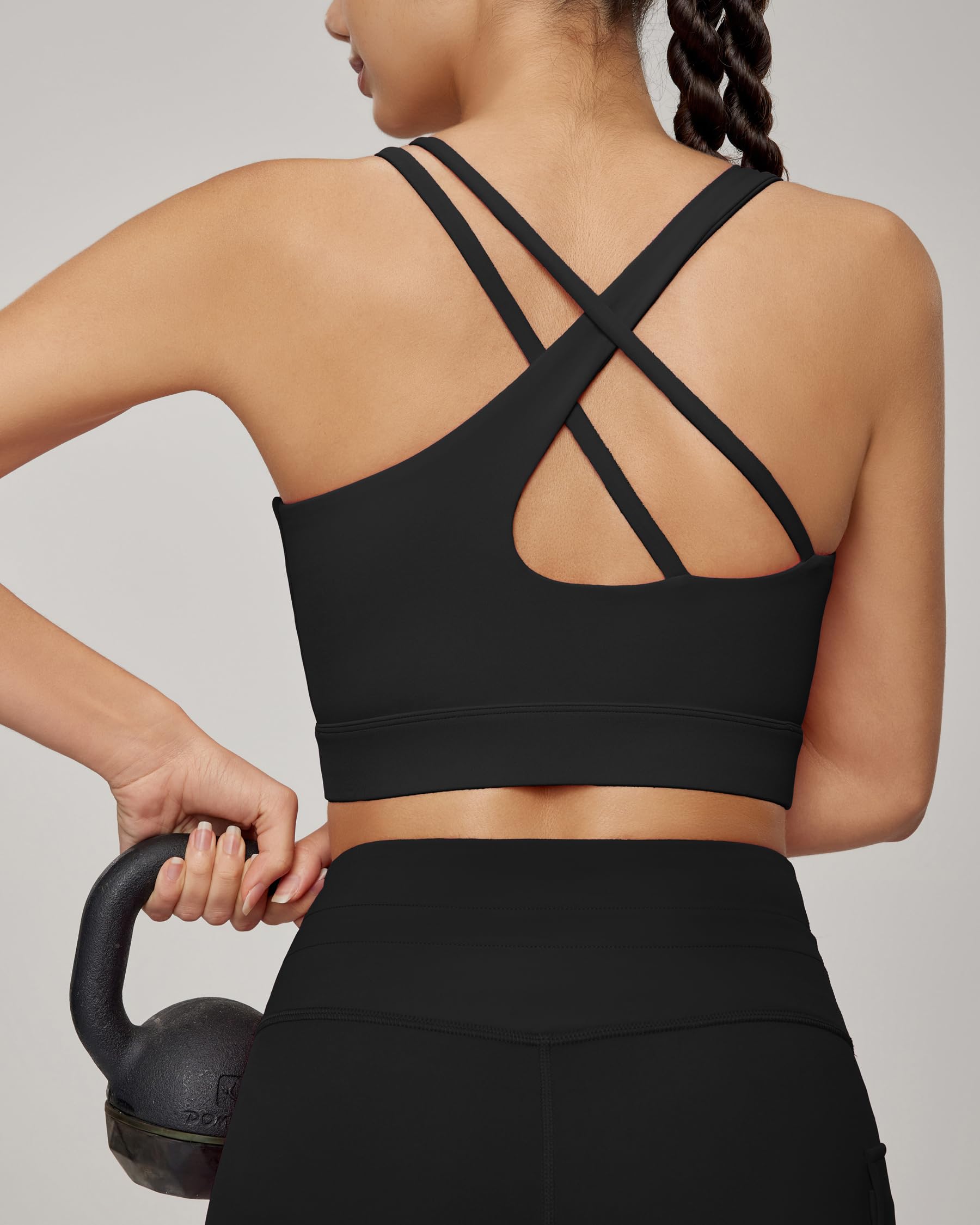 romansong Sujetadores deportivos de línea larga con tirantes para mujer, copa moldeada, para entrenamiento, para correr, de impacto medio