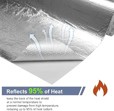 Aluminised Heat Protection Mat Thermal Barrier 30 x 500 cm, Self-Adhesive Back Aluminium Fibreglass Insulation Heat Blanket, Practical Heat Shield for Hose Line