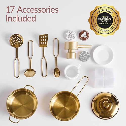 Miniatura 9 de Best Choice Products Cocina de juego de simulación para niños, juego interactivo de madera para niños pequeños con isla, máquina de expreso, 17