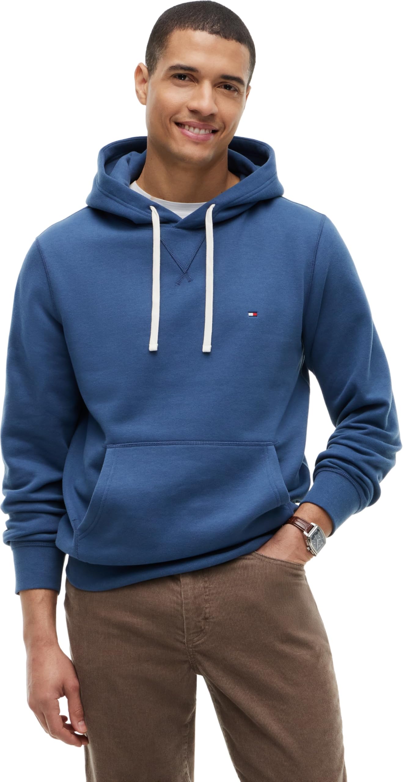 Tommy Hilfiger Men’s Seasonal Fleece Hoodie with Kangaroo Pocket, Blue (Aegean Sea), XXL