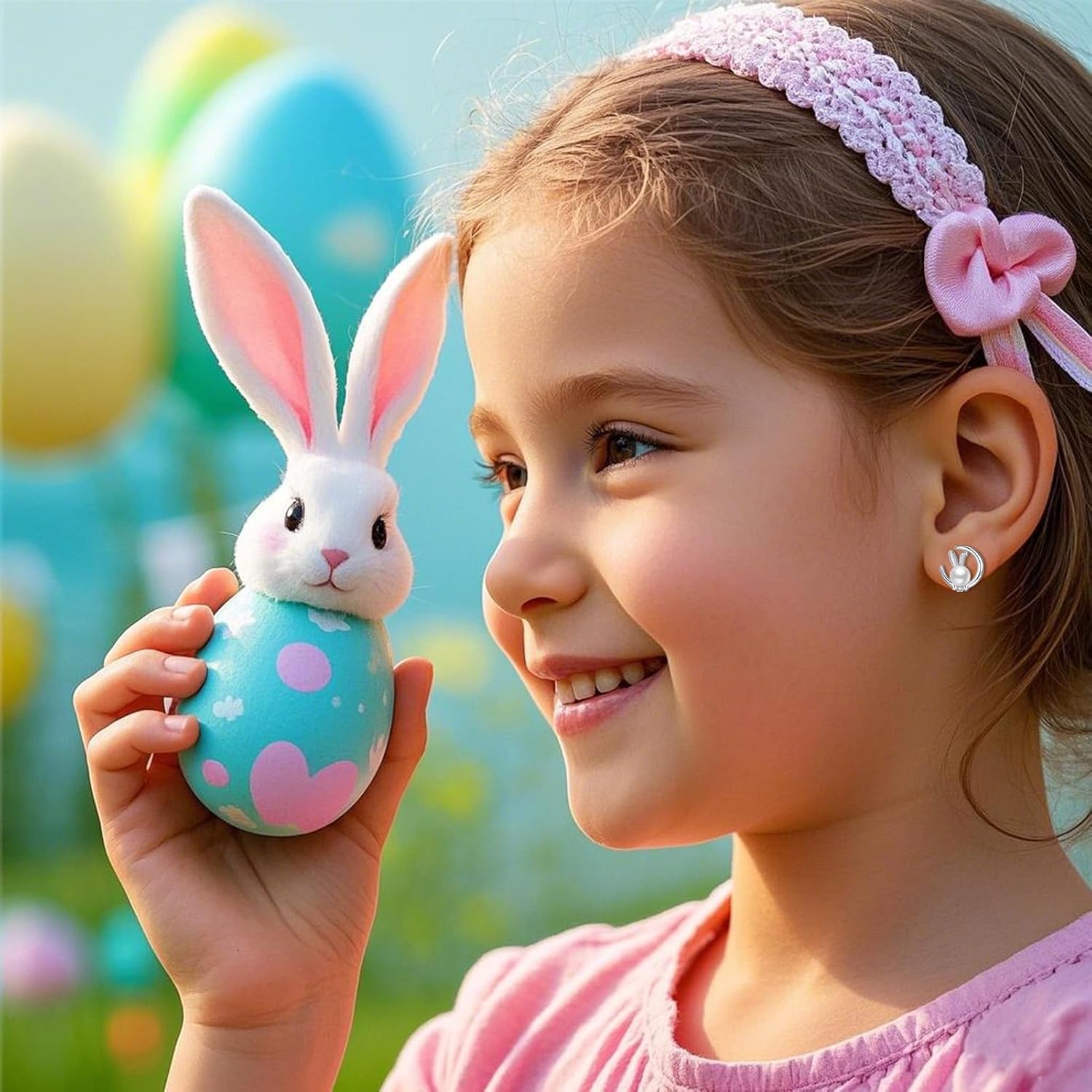 SLUYNZ 925 Sterling Silver Easter Rabbit Bunny Stud Earrings for Women Teens Pearl Moon Rabbit Earrings Studs - Image 2