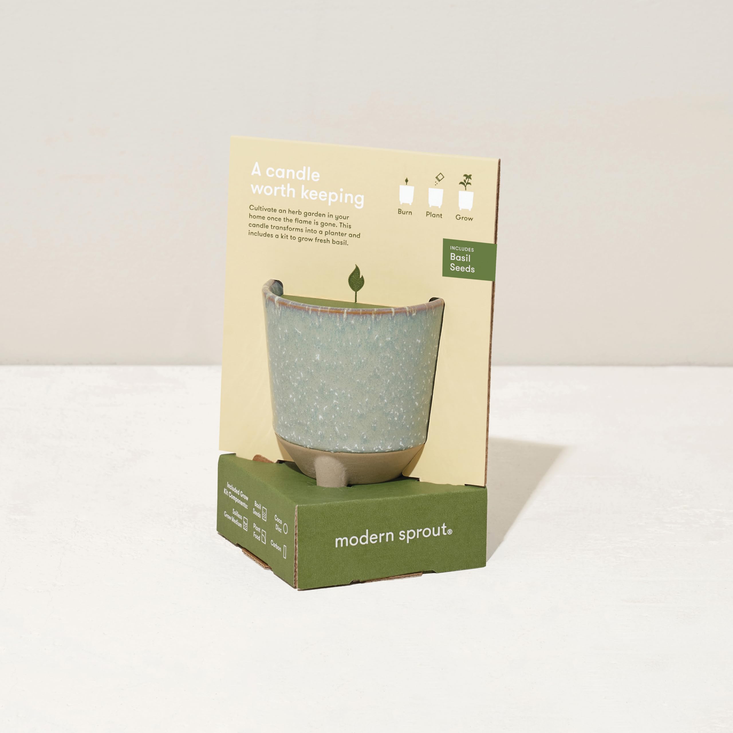 Modern Sprout Glow and Grow Kit – 2-in-1 Duftkerze, die zu einer Basilikumpflanze wächst, 340 ml Soja-Kerze mit 78 Stunden Brenndauer im Glasur-Keramikgefäß – Kerzen-Pflanzgefäß, ideal für