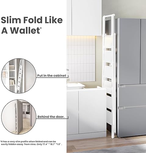 Miniatura 46 de Taburete de 2 peldaños con pedal antideslizante y ancho, escalera plegable de hierro portátil para el hogar y la cocina, 300 libras, color blanco