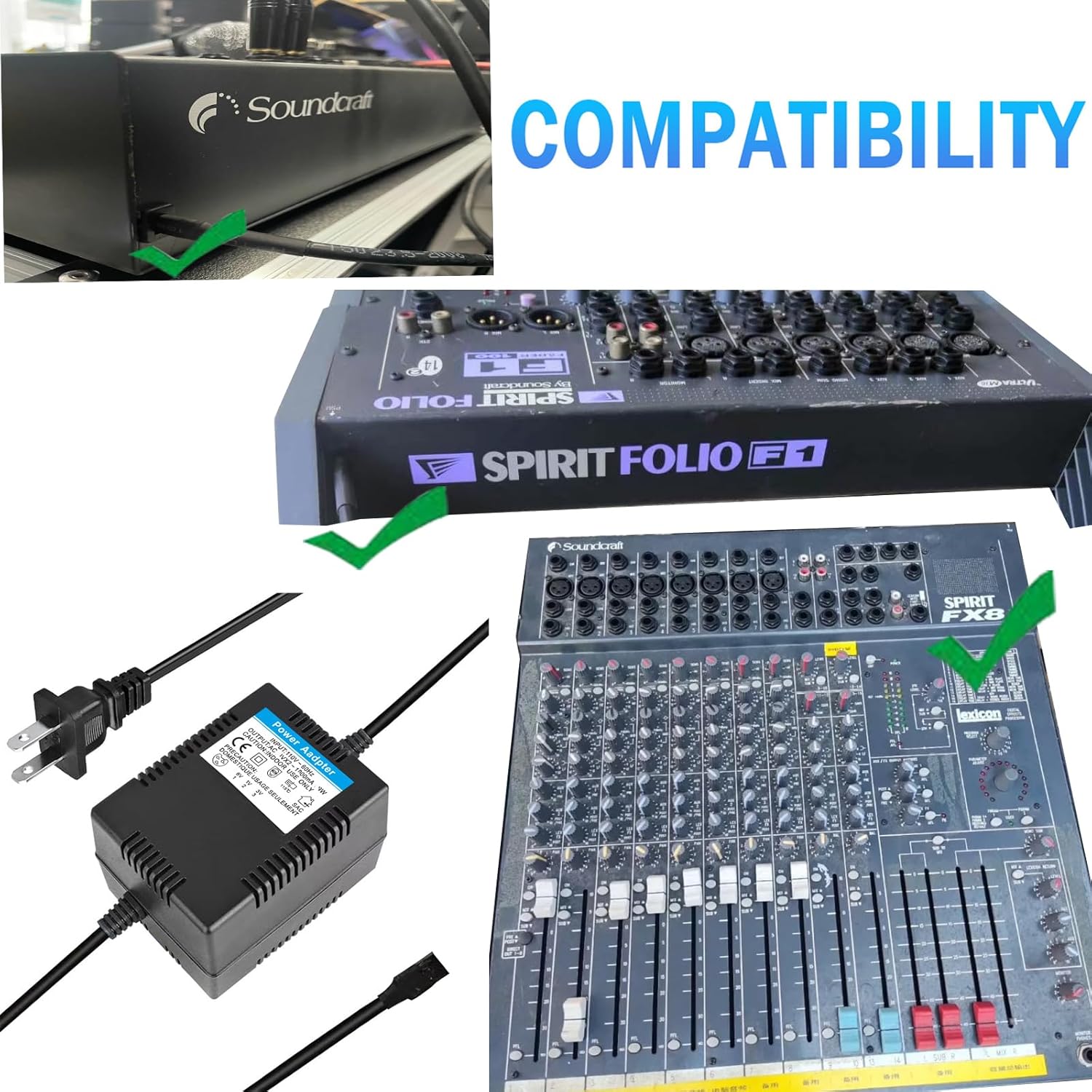 18.5V Powe Adapter for Soundcraft Sound Art Mixing Console, Compatible with Soundcraft Spirit Folio F1 Spirit FX8 SX 10.2 12.2 Models,Power Supply Mini 3 Pin Din Charger