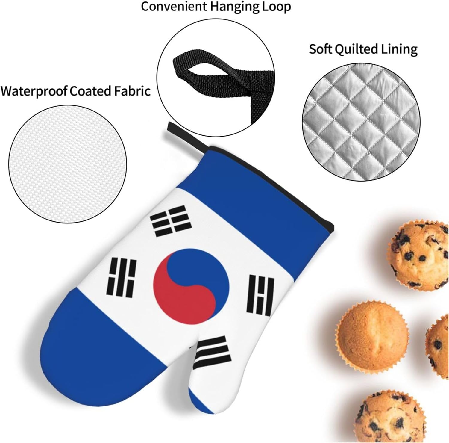 Flag of Republic of Korea Oven gloves and heat-resistant mat 4-piece set. Suitable for grilling, microwave oven frying, and baking