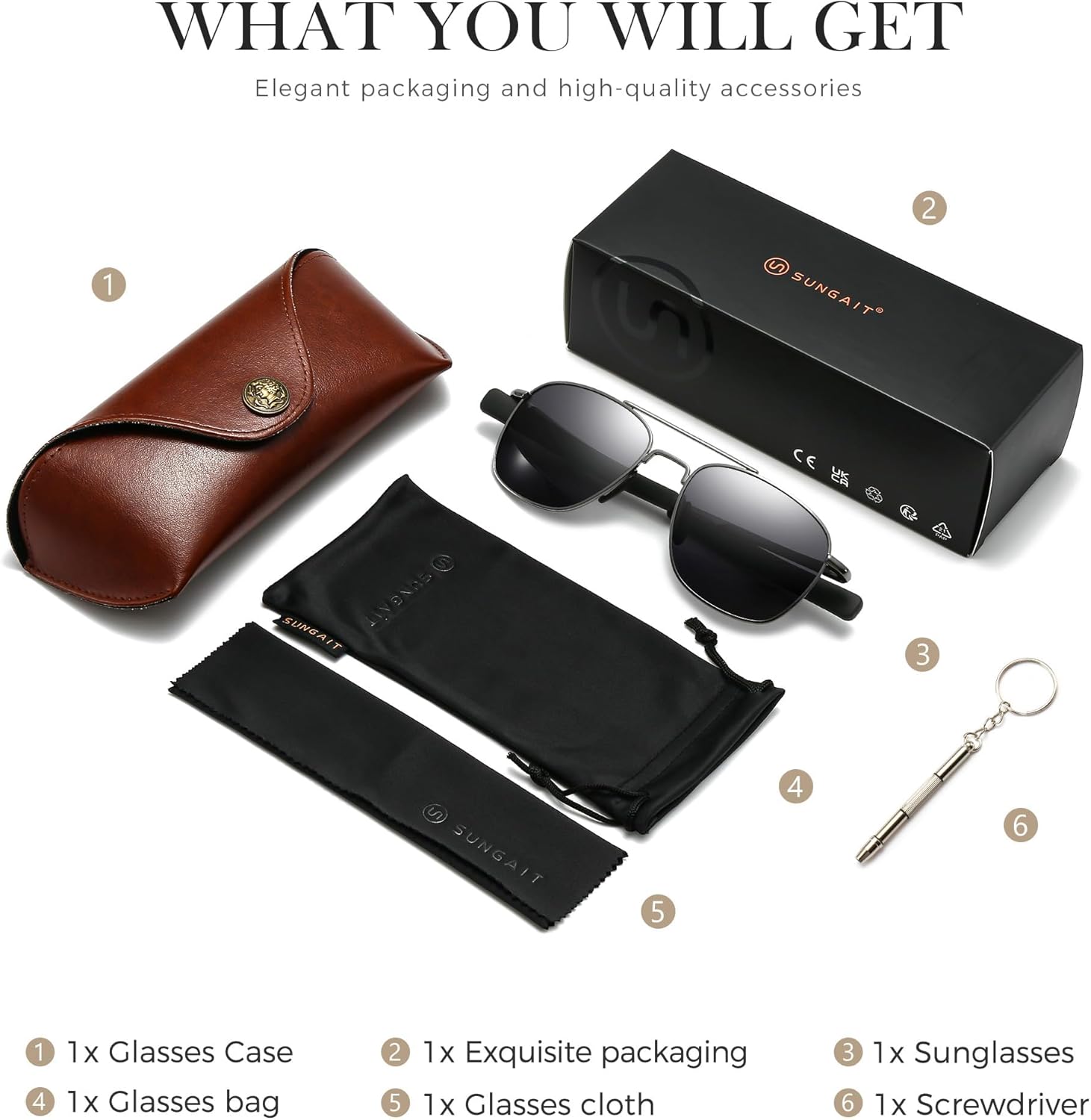 SUNGAIT Real Glass Lens Sunglasses Military Style Pilot Aviator HD Shades with Upgraded Spring Hinge Bayonet Temples - Image 7