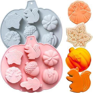 Thanksgiving Silicone Molds 3D Pumpkin Silicone Mold Fall Silicone Molds Autumn Maple Leaf Pumpkin Turkey Squirrel Acornshape Thanksgiving Fall Theme Silicone Molds for Cupcake Toppers Resin Soap Ice