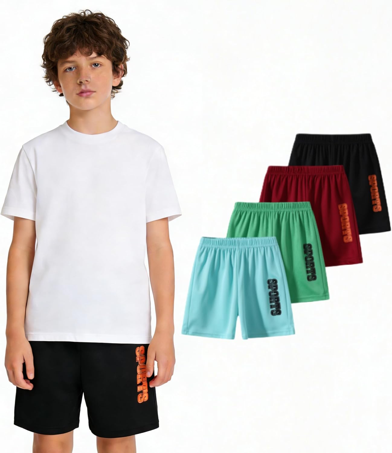 Boys' 4 Piece Quick Dry Mesh Athletic Shorts Print Lightweight Summer Sports Shorts for Active Boys 3-10Y