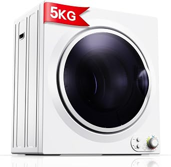 5KG Vented Tumble Dryer with Sensor Dry, 1400W Compact Tumble Dryer with Stainless Steel Tub, Control Panel Downside Easy Control for 5 Automatic Drying Mode, White [Energy Class C]