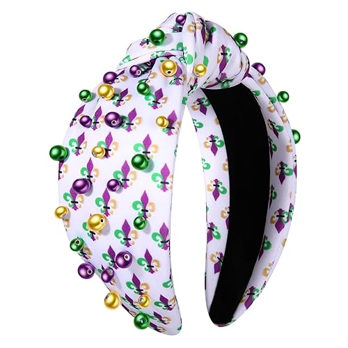Diadema de Mardi Gras para mujer, accesorios de carnaval de Mardi Gras, corona de flor de lis, diadema con diamantes de imitación, diadema anudada