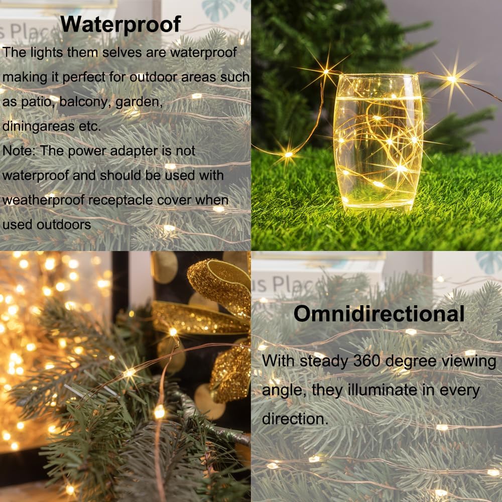 200 FT Warm White Fairy Lights Plug in Copper Wire String Lights with Remote, Timer, 600 LEDs, Ideal for Bedroom to Garden, Christmas Tree, Wedding Party (Indoor/Outdoor)