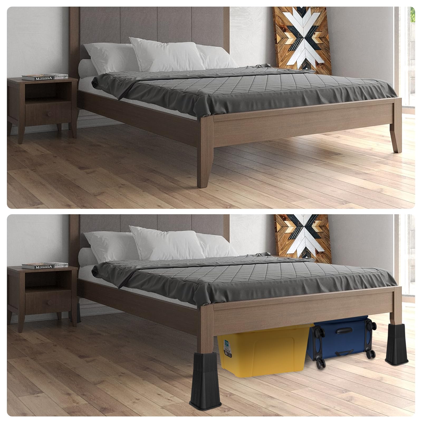 MYMULIKE Rialzi per Letto da 30,5 cm, Resistenti, impilabili, per mobili, 10,2 cm, 20,3 cm, 30,5 cm, per Tavolo, Gamba della scrivania, Divano, Supporta Fino a 2,7 kg, Nero, Confezione da 4
