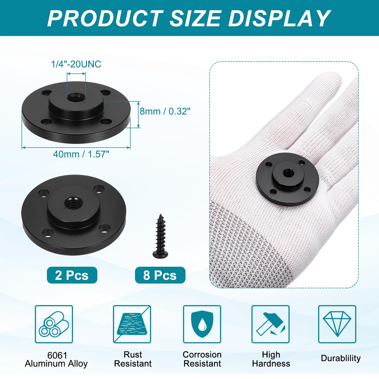 PATIKIL 2Pcs 1/4"-20 UNC Female Thread Microphone Flange Mount, Desktop Gooseneck Table Mounts Base with Round Head Screw, Black - Image 2