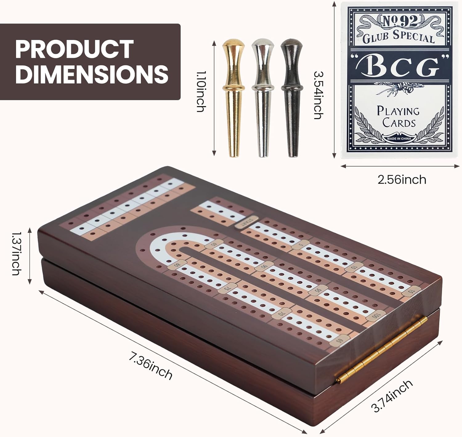 Cribbage Board Game Set, Magnetic Lock & Built-in Storage - 3-Track Foldable Portable Travel Board for Family & Adults to Boost Logic, Focus and Social Fun