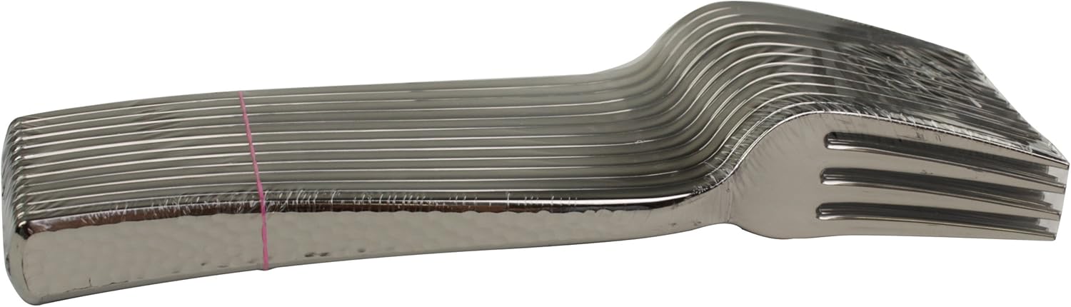Sabert, Hammered Look Disposable Cutlery, Silver, Durable Plastic, Decorative Look, 600 Count (Fork)