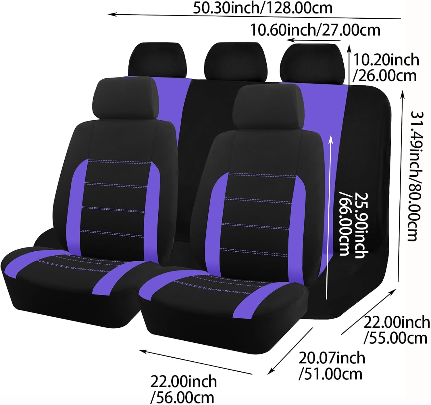 AUTOKING Car Seat Covers Full Set,Universal Size Seat Covers Fit for Most Car SUV Truck Sedan and Van,Airbag Compatible,Polyester Crimson Splicing Fabric Seat Covers for Car (Purple)