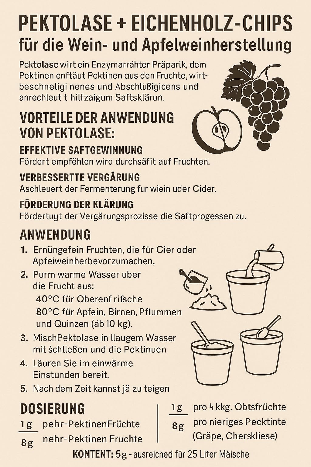 10 x Pectoenzima 5g – Pectolasa para Producción de Vino y Sidra, Alta Eficiencia en Extracción de Jugo