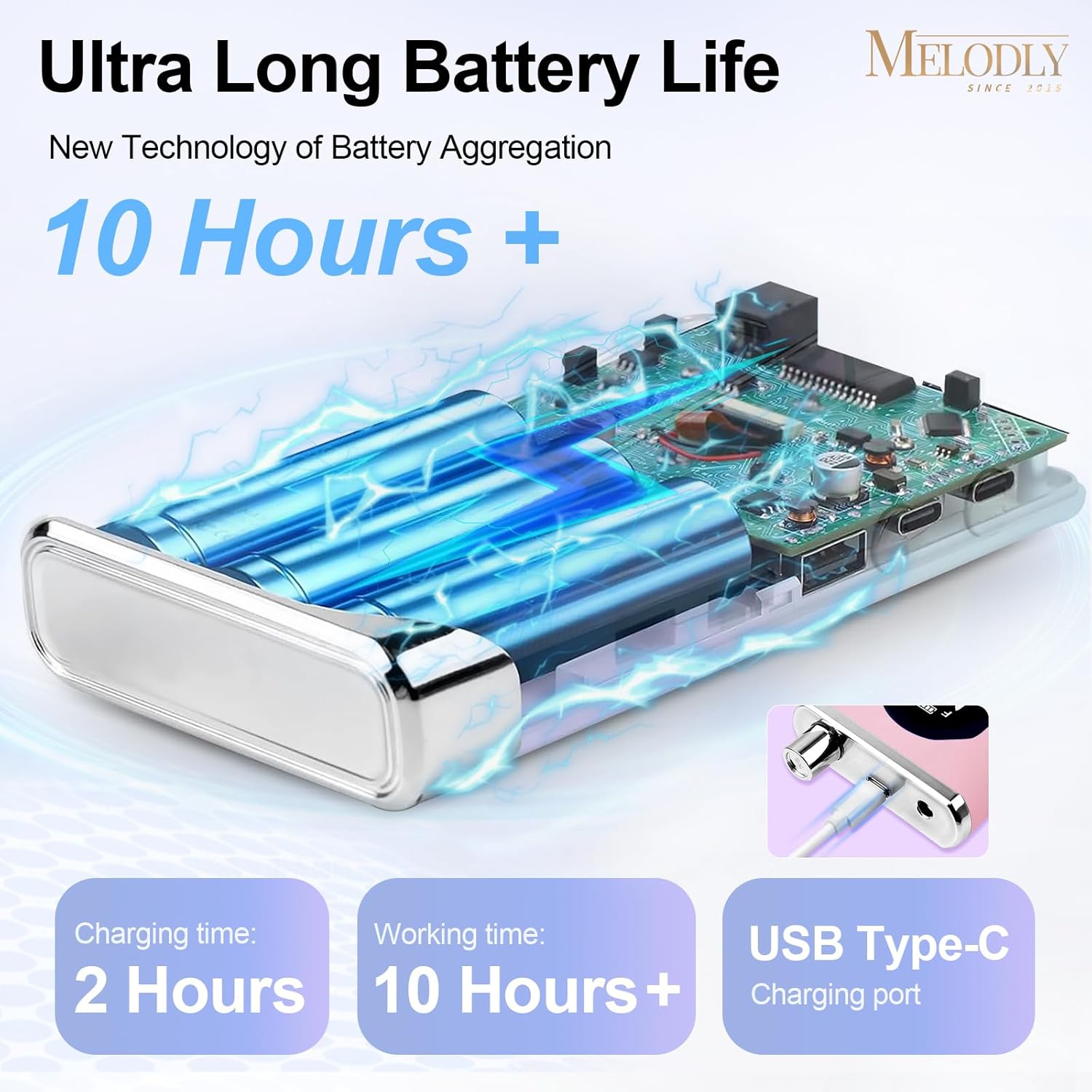 Electric Nail Drill File Professional 40000 RPM, Melodly Rechargeable Electric Nail File Machine Kit for Acrylic Gel Nails Polishing Removing, Portable Cordless Efile with Gold Bits Kit at Salon Home - Image 4