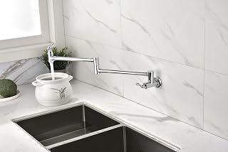 Cómodo llenado de ollas con grifo montaje en pared. Giro libre for un uso y limpieza fáciles. Control doble manija. Diseño elegante