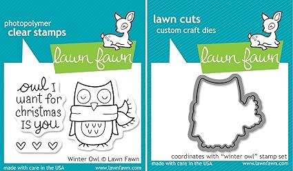Lawn Fawn Winter Owl Clear Stamp and Die Set - Includes One Each of LF434 (Stamp) & LF580 (Die) - Custom Set