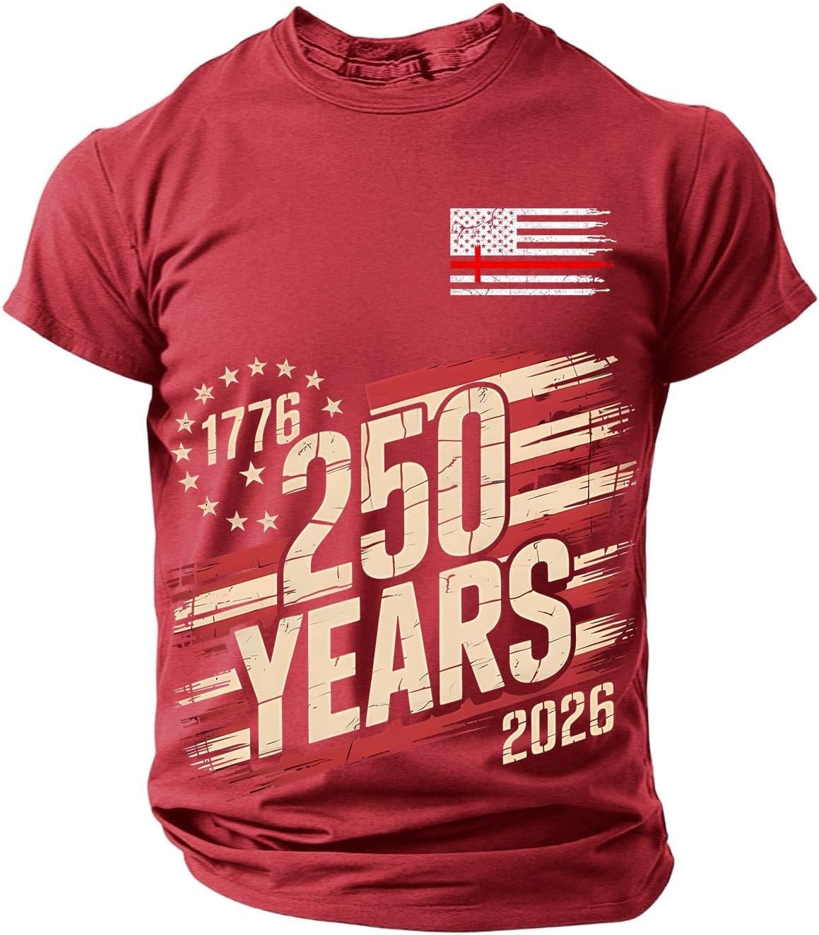 RTRDE Men's 250 Anniversary USA Tee Shirt Short Sleeve 1776-2026 Flag Print Casual Summer T Shirt, M-3XL
