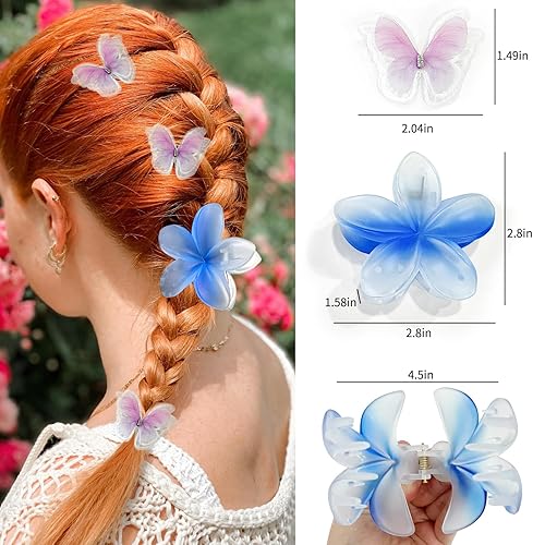 Miniatura 5 de Pinzas para el pelo de flores grandes, pinzas pequeñas de mariposa, 8 pinzas para el cabello de sujeción fuerte, lindas pinzas para el cabello para