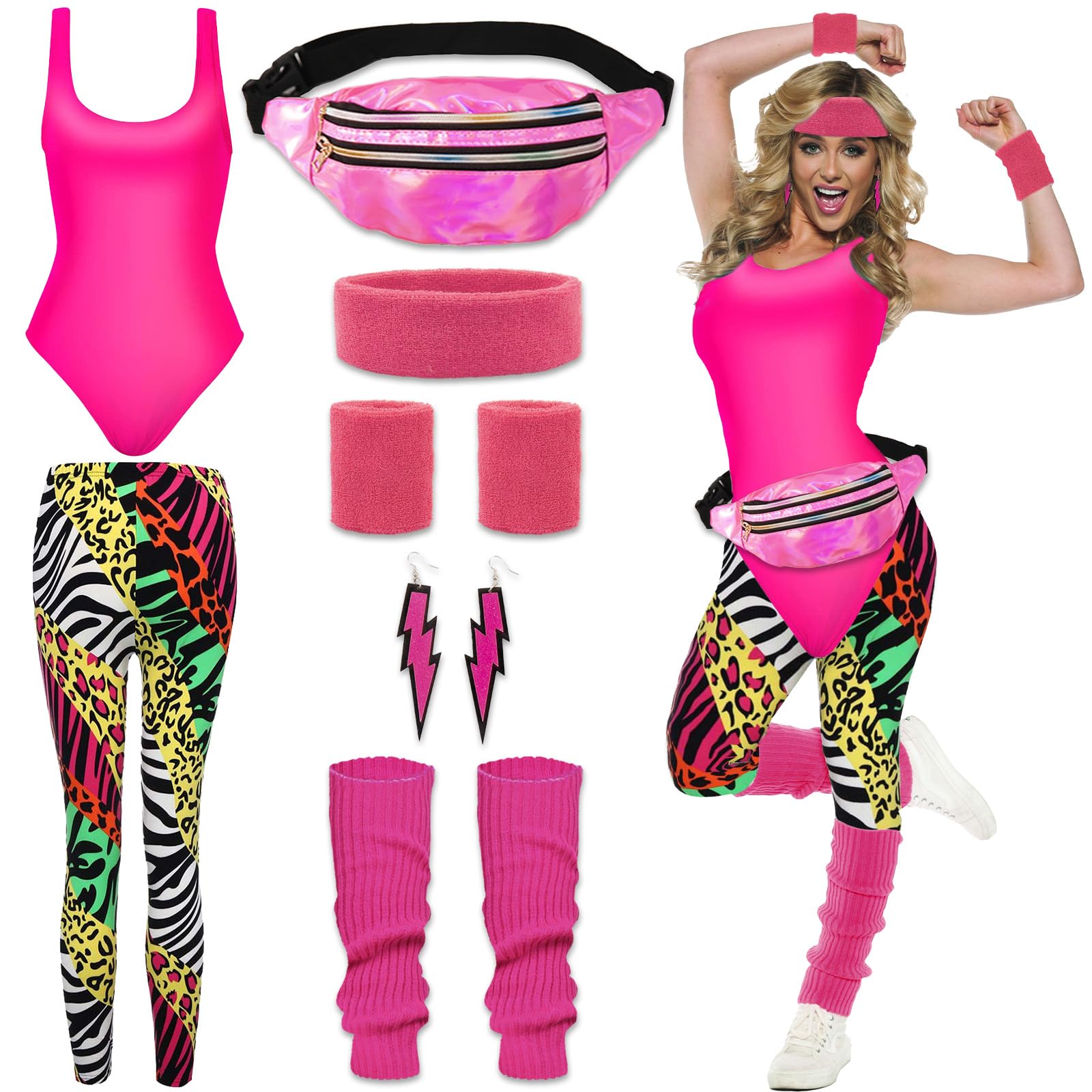 Gigquake 80s 90s outfit women, pink, M