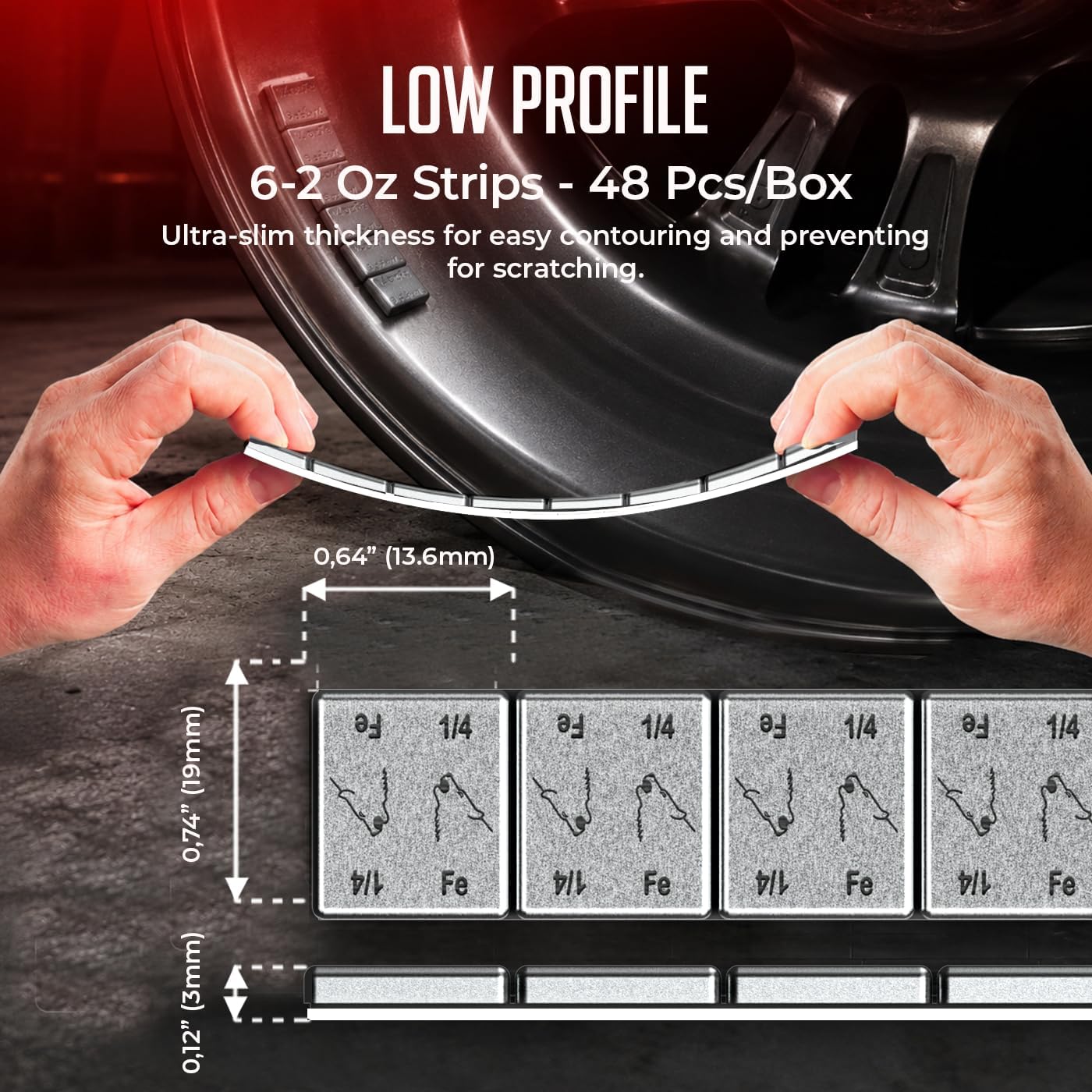 Wheel Accessories Parts 1/4 Oz. 0.25 Oz. Grey Low Profile Stick-On Adhesive EasyPeel Tape Wheel Balancing Weights Cars Trucks SUVs Motorcycles 0.34 kgs 0.75 lb Box US Made Tape 48 Pcs per Box