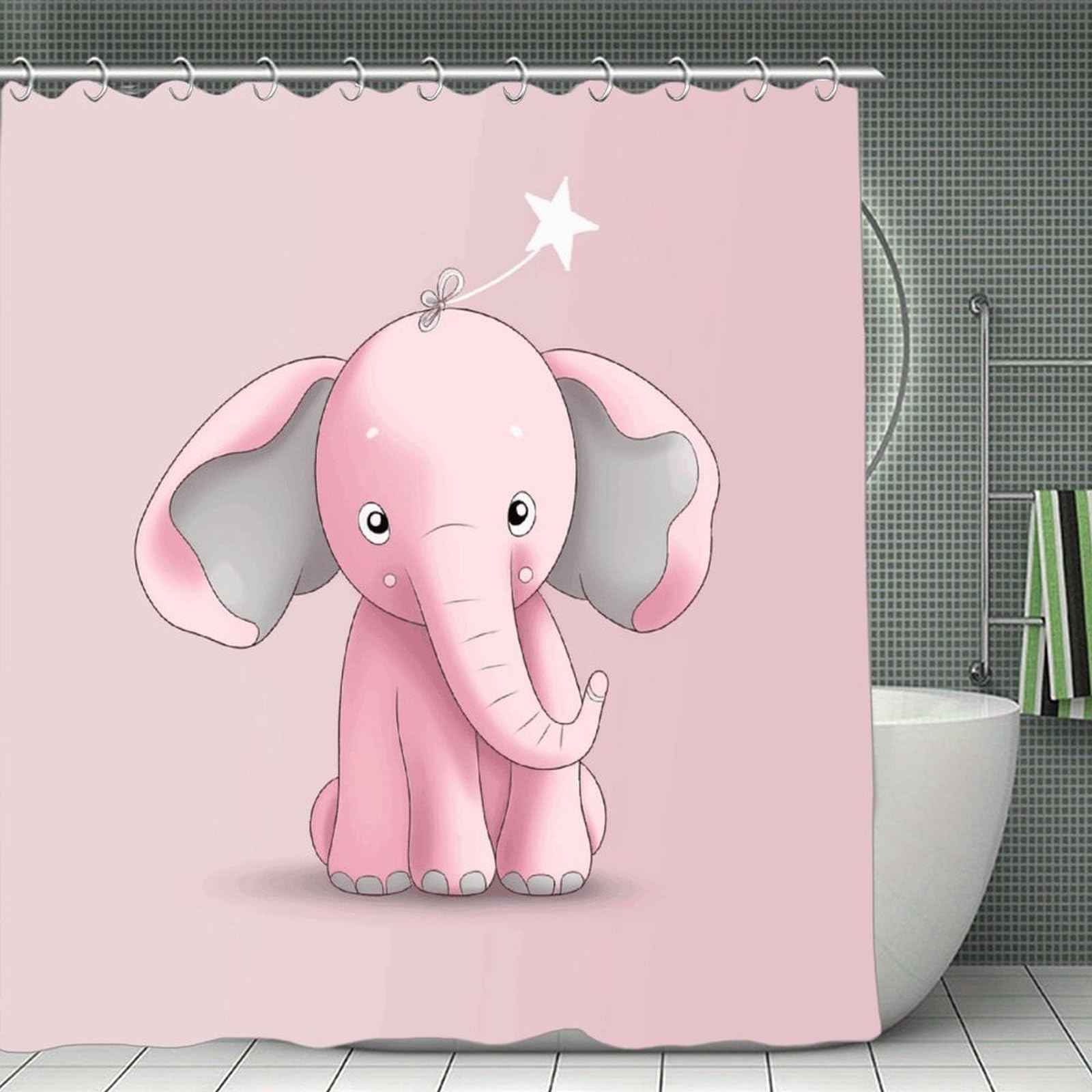 VstaDank Pink Elephant Shower Curtain Waterproof Bathroom Curtain with Hooks Luxury Weighted Bath Curtains for Bathtubs Showers Room Dividers Decorative Shower Curtains 71x71 in