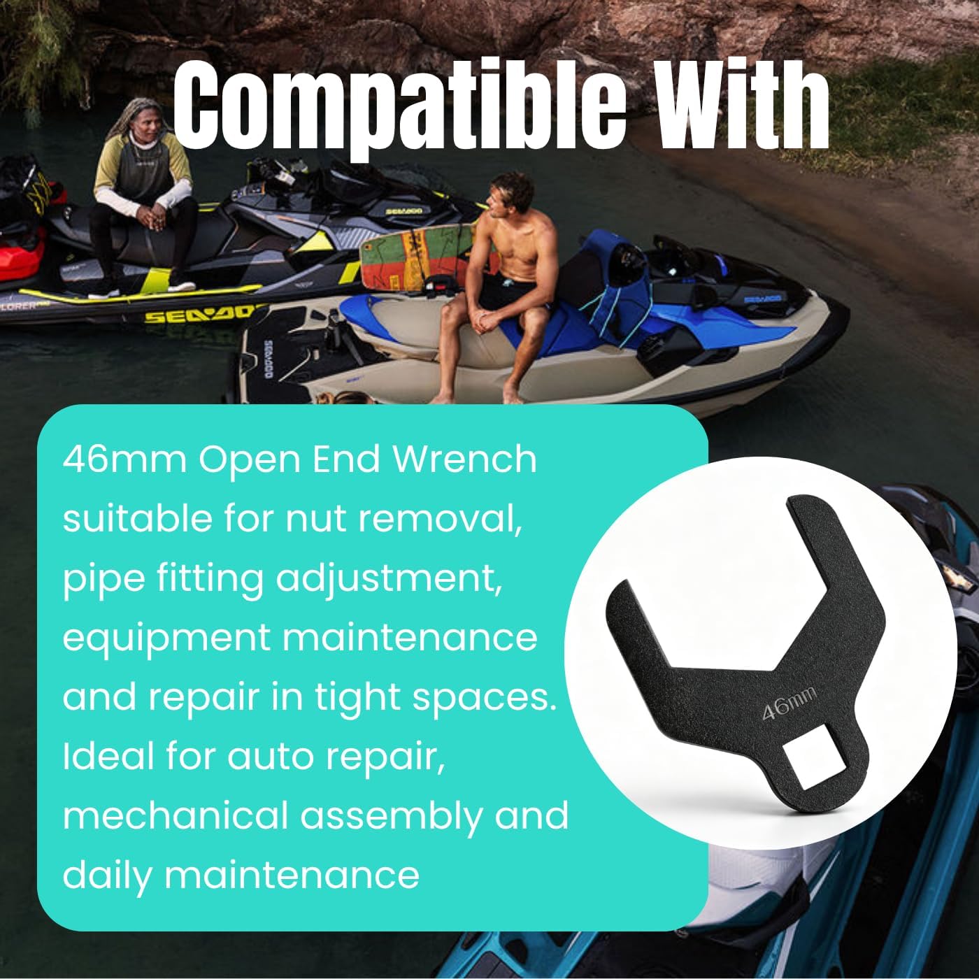 46mm Water Pump Pulley Wrench, 1/2‑Inch Square Drive Open‑End Spanner, Heavy‑Duty Steel Timing Belt Adjustment Tool for Automotive Engine Maintenance
