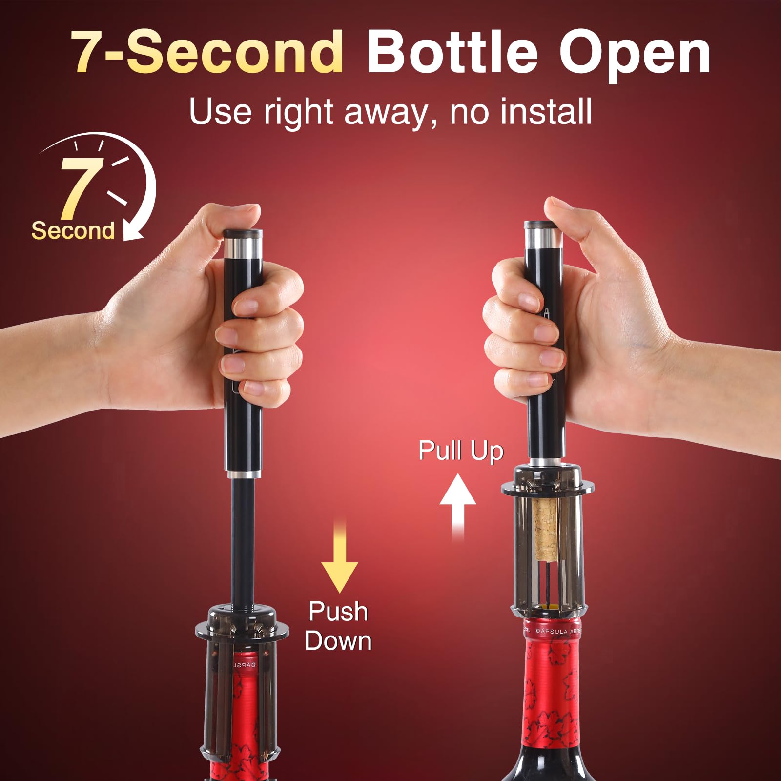 Quntis Cavatappi per Vino, Apribottiglie Vino di Pompa Pressione Aria Cavatappi Portatile Inox, con cappuccio protettivo Regali Natale Uomini Donne Accessori Vino per Feste Vacanze Casa Cucina
