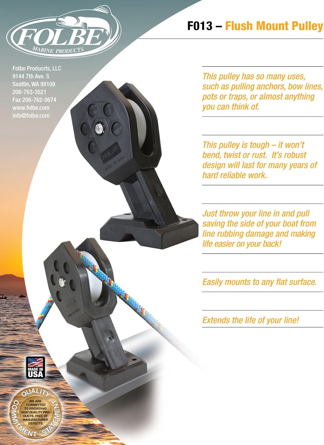 F013 - Boat Pulley - Flush (Deck) Mount
