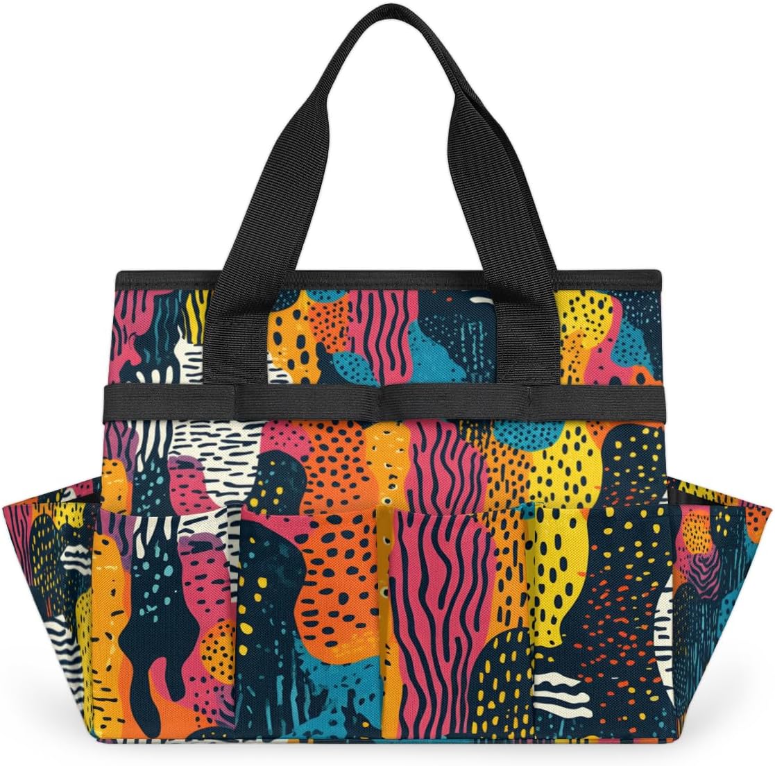 Boho Colorful Abstract Heavy Duty Garden Tool Bag with 10 Pockets