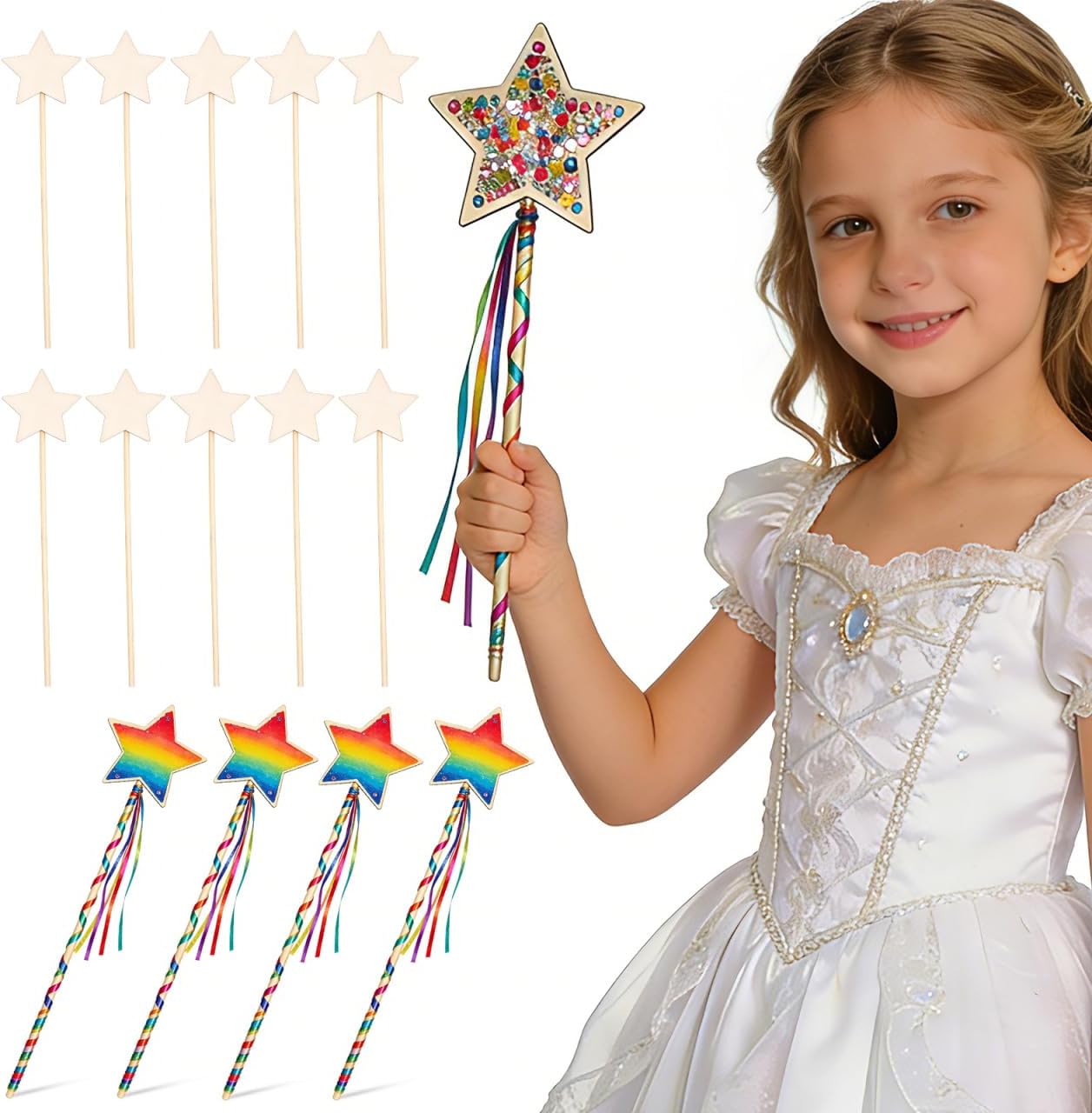 10pcs Fairy Star Wand, DIY Crafts Princess Star Wands Sticks | for Handmade Princess Party Favors, Costume Props, Birthday Halloween Christmas Supplies