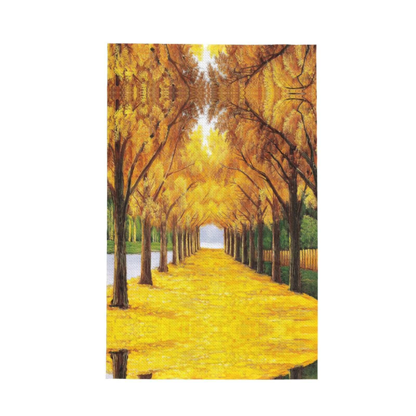 aabkjgfr Autumn Yellow Leaves Print Waffle Kitchen Towels,Absorbent Dishcloths,Household Tableware Wipes,Multi-Functional Tea Towels
