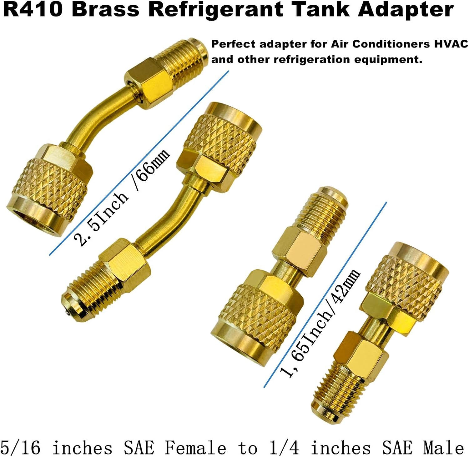 R410a Adapter for Mini Split System,5/16 Female SAE to 1/4 Male Flare,1/2’’ to 1/4’’ Refrigerant Tank Adapters for HVAC and Refrigeration Service (2 Straight + 2 Angled +2 Tank Adapters)