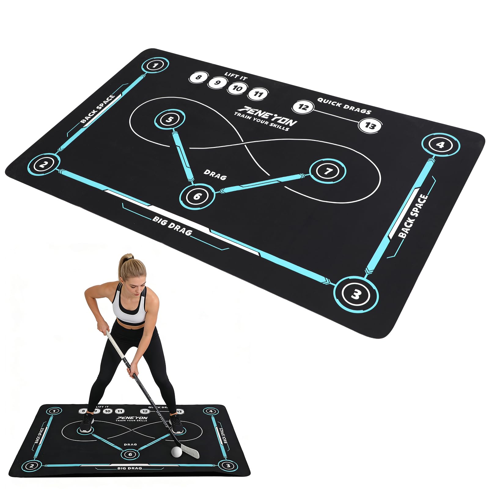 Esterilla de entrenamiento de hockey para interior y exterior, ayuda de entrenamiento de hockey, superficie antideslizante y silenciosa, accesorio de hockey para adultos y niños, 150 x 90 cm