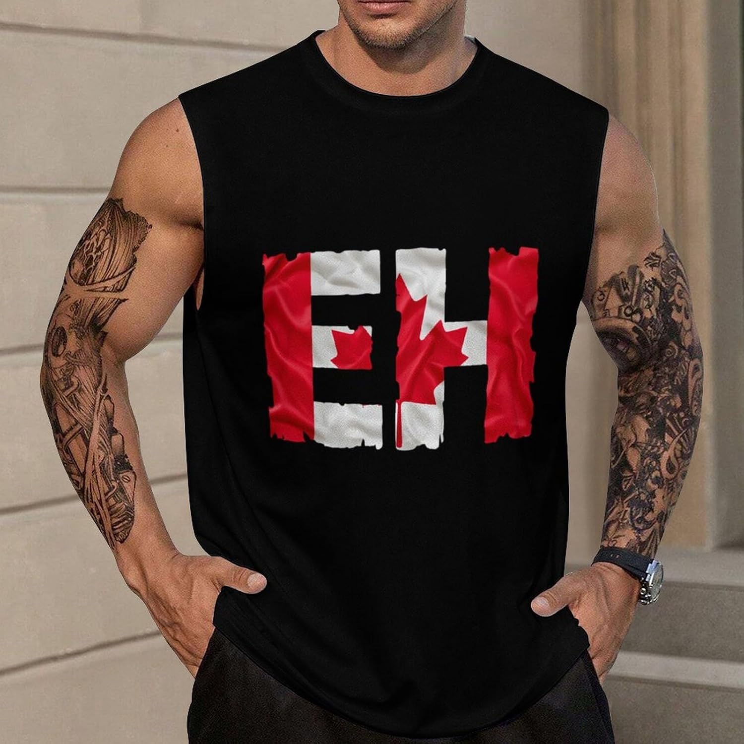 Canada Flag EH Men Summer Sleeveless Crew Neck Top 5XL