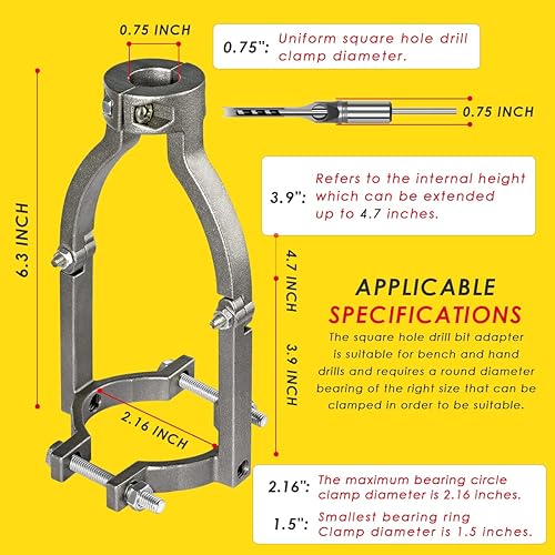 Miniatura 6 de Adaptador de broca de agujero cuadrado para accesorio de máquina de perforación, fácil instalación y desmontaje, Accesorio de mortaja para prensa de