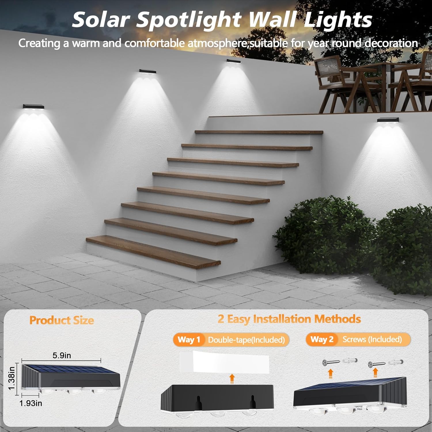 Solar Fence Lights 8 Pack,100 Lumens Outdoor Fence Solar Lights with 12 Modes RGB Color Glow LED Outdoor Waterproof for Wall, Yard, Patio, Pool, Porch, Holiday Decor