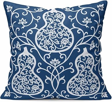 Navy Blue Gourd Throw Pillow Covers, Soft Pillowcases with Invisible Zipper, Modern Abstract Art Floral Decorative Square Pillow Cushion Covers for Living Room Couch Sofa Bed 26x26 Inches